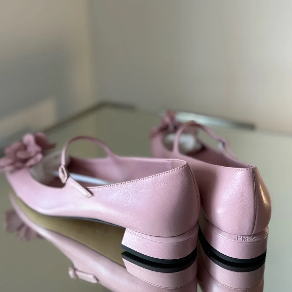 New JIMMY CHOO Rosa Flowers Leather Ballerina Pumps In Rose $925